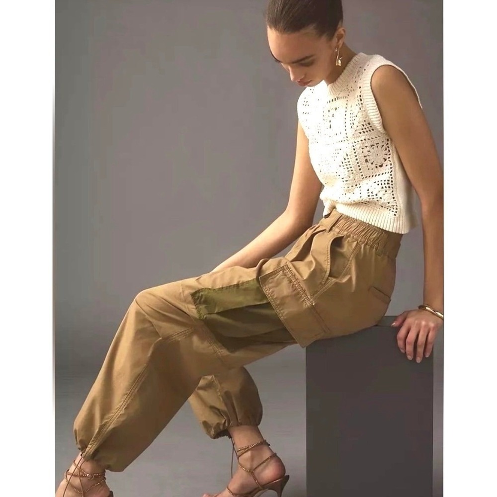 Anthropologie Cargo Pants Khaki Olive Green Utility Drawstring Ankle Size 25